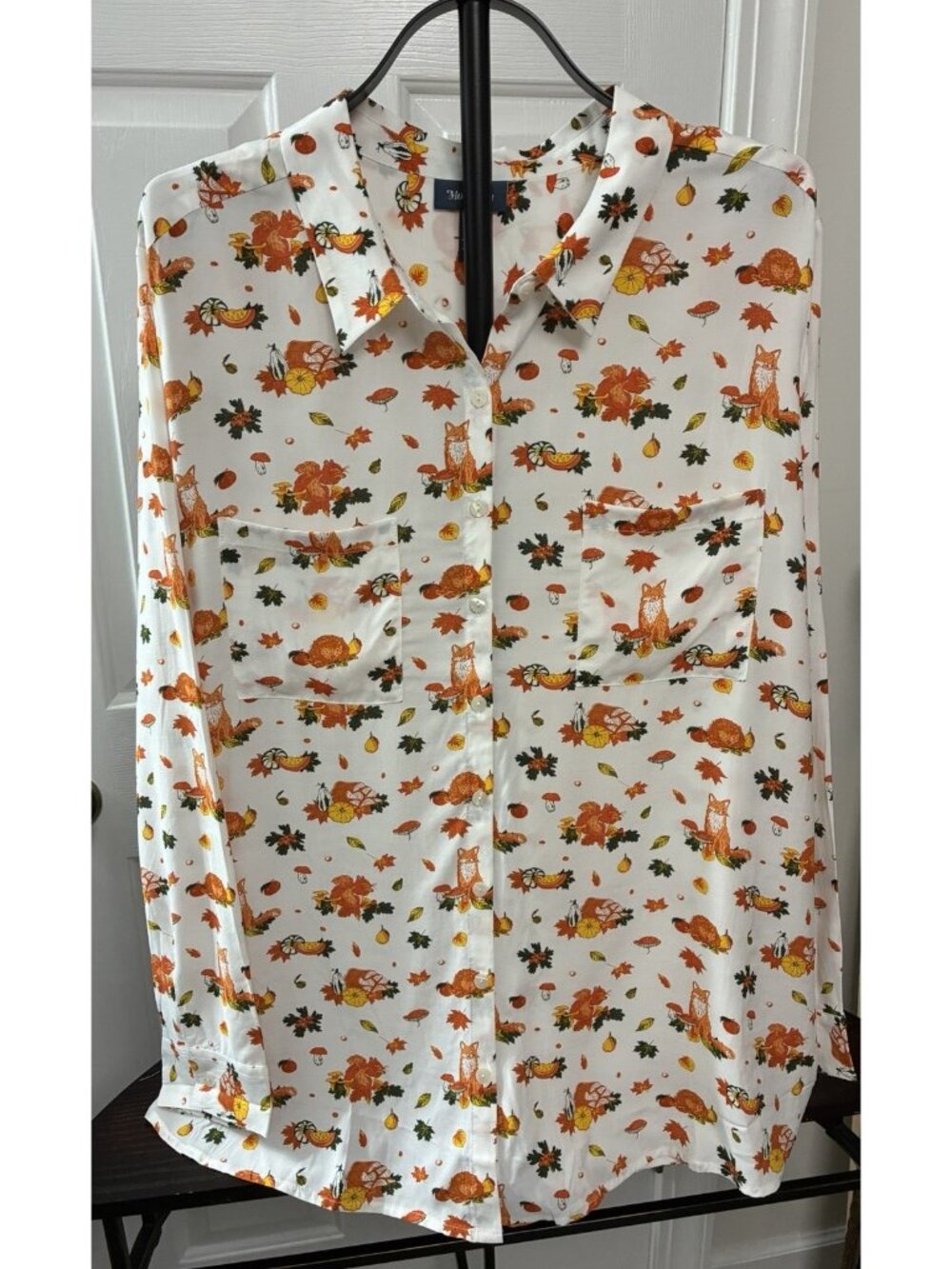 ModCloth Button Up Shirt White Orange Fall Autumn Harvest Print Size 3X NWT